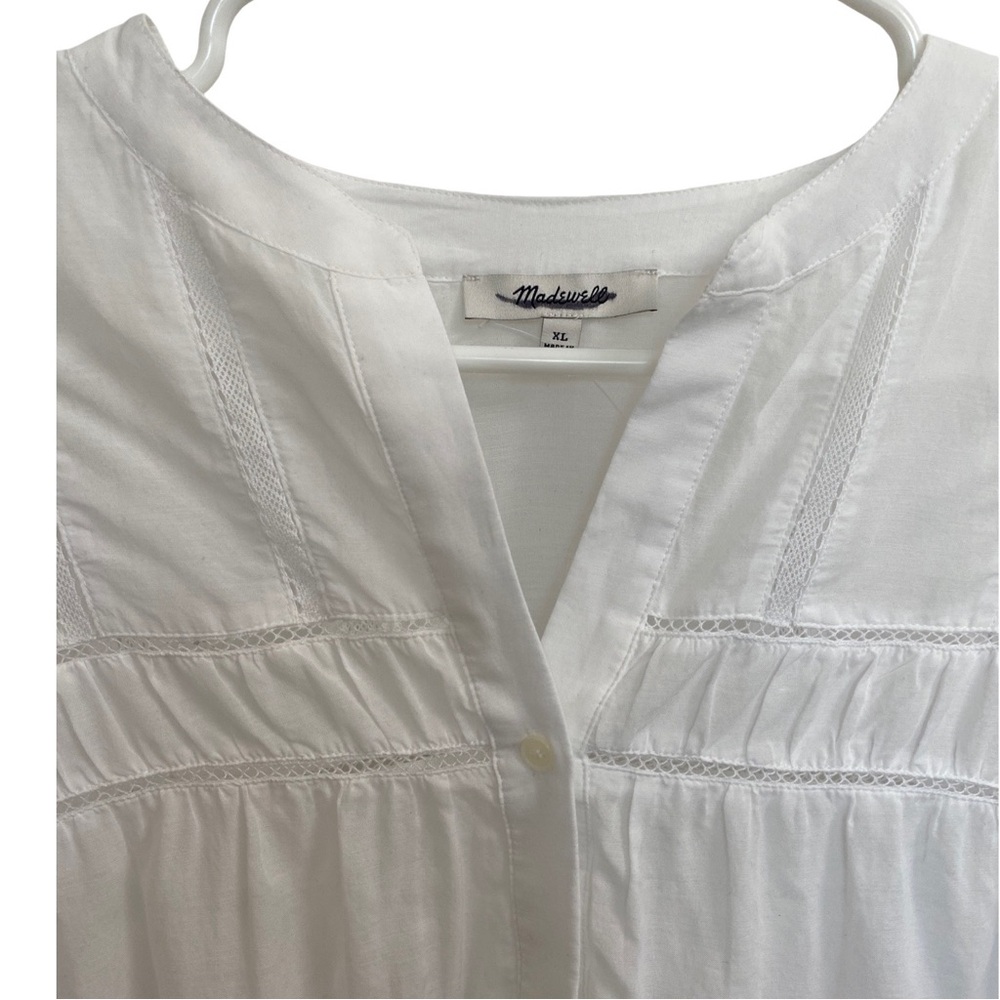 Madewell Women's White Lace-Inset Pintucked Henley Top Size XL NWT - Picture 7 of 12